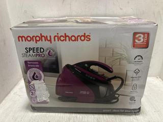 Lot 1013  
            Chesterfield SR47 - Parcel Delivery Only 

                
MORPHY RICHARDS SPEED STEAM PRO STEAM GENERATOR IRON ORIGINAL RRP £199 (LOCATION:...