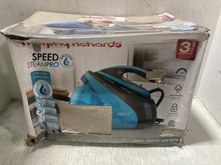Lot 1037  
            Chesterfield SR47 - Parcel Delivery Only 

                
MORPHY RICHARDS SPEED STEAM PRO STEAM GENERATOR IRON ORIGINAL RRP £199 (LOCATION:...