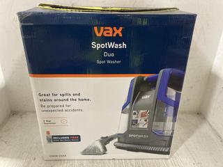 Lot 1105  
            Chesterfield SR47 - Parcel Delivery Only 

                
VAX SPOTWASH DUO SPOT WASHER ORIGINAL RRP £140. (LOCATION: D8)