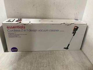 Lot 1117  
            Chesterfield SR47 - Parcel Delivery Only 

                
ESSENTIALS CORDLESS 2 IN 1 DESIGN VACUUM CLEANER. (LOCATION: D8)