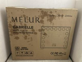 Lot 231  
            Chesterfield SR47 - Parcel Delivery Only 

                
MELUR GABRIELLE WHITE 15 BULB HOLLYWOOD MIRROR (LOCATION: A8)