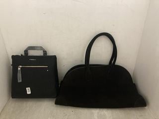 Lot 308  
            Chesterfield SR47 - Parcel Delivery Only 

                
COS STUDIO BOWLING BAG IN DARK BROWN SUEDE TO INCLUDE FIORELLI BAG IN BLACK. (LOC...