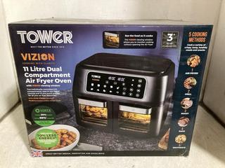 Lot 349  
            Chesterfield SR47 - Parcel Delivery Only 

                
TOWER VIZION 11L DUAL COMPARTMENT AIR FRYER (LOCATION: A12)
