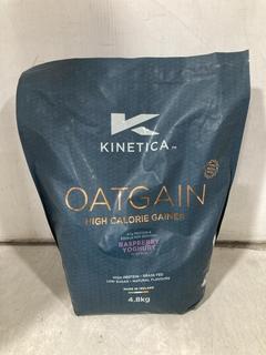 Lot 353  
            Chesterfield SR47 - Parcel Delivery Only 

                
KINETICA OATGAIN RASBERRY YOGHURT FLAVOUR 4.8KG - BB 31/07/27 (LOCATION: B1)