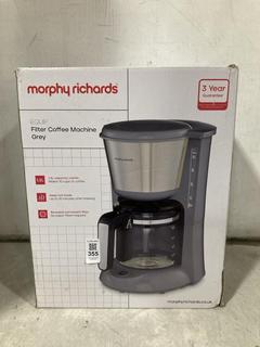 Lot 355  
            Chesterfield SR47 - Parcel Delivery Only 

                
MORPHY RICHARDS EQUIP FILTER COFFEE MACHINE (LOCATION: B1)