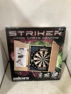 Lot 378  
            Chesterfield SR47 - Parcel Delivery Only 

                
UNICORN STRIKER HOME DARTS CENTER DARTBOARD AND CABINET (LOCATION: B1)