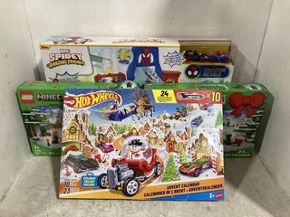 Lot 408  
            Chesterfield SR47 - Parcel Delivery Only 

                
4 X ASSORTED CHILDRENS TOYS TO INCLUDE LEGO MINECRAFT 21280 ADVENT CALENDAR 2025 ...