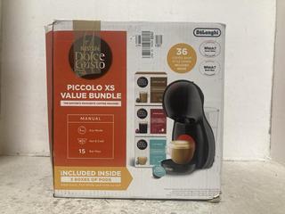 Lot 580  
            Chesterfield SR47 - Parcel Delivery Only 
                
DELONGHI DOLCE GUSTO PICCOLO XS COFFEE CAPSULE MACHINE (LOCATION: B9)