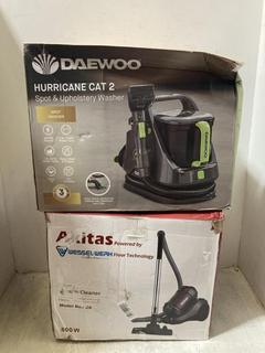Lot 649  
            Chesterfield SR47 - Parcel Delivery Only 
                
DAEWOO HURRICANE CAT 2 SPOT WASHER TO INCLUDE AKITAS DELUXE VACUUM CLEANER (LOCAT...