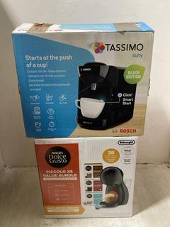 Lot 659  
            Chesterfield SR47 - Parcel Delivery Only 

                
DELONGHI DOLCE GUSTO PICCOLO XS COFFEE CAPSULE MACHINE TO INCLUDE BOSCH TASSIMO S...