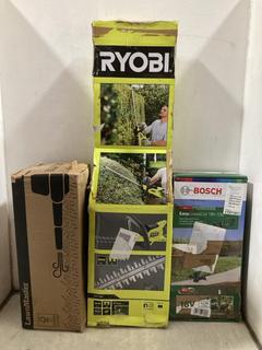 Lot 695  
            Chesterfield SR47 - Parcel Delivery Only 

                
3 X ASSORTED ITEMS TO INCLUDE RYOBI OHT1845 18V ONE+ CORDLESS 45CM HEDGE TRIMMER....