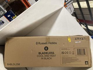 Lot 708  
            Chesterfield SR47 - Parcel Delivery Only 

                
RUSSELL HOBBS BLADELESS COOL AND HEAT IN BLACK. (LOCATION: C4)