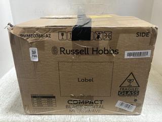 Lot 760  
            Chesterfield SR47 - Parcel Delivery Only 

                
RUSSELL HOBBS 20L 800W MICROWAVE OVEN - MODEL NO. RHM2076B-AZ (LOCATION: C6)