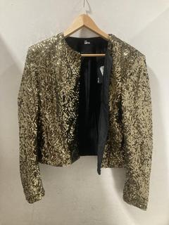 Lot 841  
            Chesterfield SR47 - Parcel Delivery Only 

                
THE KOOPLES VESTE JACKET IN METALLIC GOLD SIZE 14 ORIGINAL RRP £325 - 410009 (LOC...