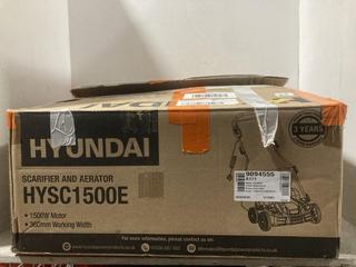 Lot 849  
            Chesterfield SR47 - Parcel Delivery Only 

                
HYUNDAI 1500W ELECTRIC LAWN SCARIFIER ORIGINAL RRP £130 - MODEL NO. HYSC1500E (LO...