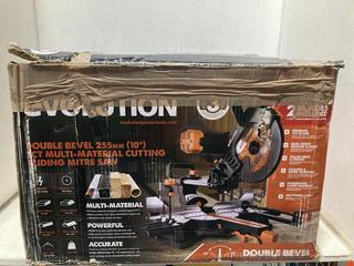 Lot 868  
            Chesterfield SR47 - Parcel Delivery Only 

                
EVOLUTION DOUBLE BEVEL 255MM MULTI-MATERIAL CUTTING SLIDING MITRE SAW. (LOCATION:...