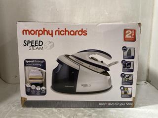 Lot 906  
            Chesterfield SR47 - Parcel Delivery Only 

                
MORPHY RICHARDS SPEED STEAM STEAM IRON. (LOCATION: D1)