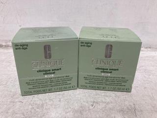 Lot 388  
            Chesterfield SR46 - Parcel Delivery Only 

                
2 X CLINIQUE SMART CLINICAL MD AGE TRANSFORMER 50ML- TOTAL LOT ORIGINAL RRP £150 ...