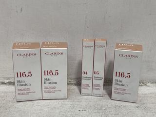 Lot 407  
            Chesterfield SR46 - Parcel Delivery Only 

                
5 X ASSORTED CLARINS BEAUTY PRODUCTS TO INCLUDE CLARINS EVERLASTING HYDRATING CON...