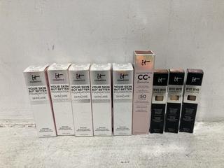 Lot 415  
            Chesterfield SR46 - Parcel Delivery Only 

                
9 X ASSORTED IT COSMETICS BEAUTY PRODUCTS TO INCLUDE IT COSMETICS BYE BYE UNDER E...