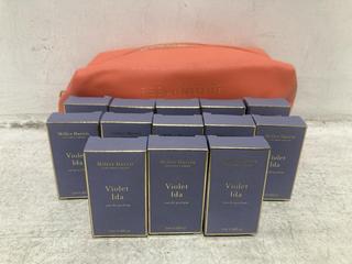 Lot 508  
            Chesterfield SR46 - Parcel Delivery Only 

                
13 X MILLER HARRIS VIOLET IDA PERFUME 2ML - MAKEUP BAG INCLUDED (LOCATION: D1)