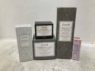 Lot 568  
            Chesterfield SR46 - Parcel Delivery Only 

                
5 X ASSORTED FRESH BEAUTY PRODUCTS TO INCLUDE FRESH HESPERIDES GRAPEFRUIT PERFUME...