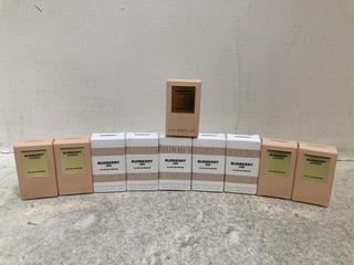 Lot 999  
            Chesterfield SR46 - Parcel Delivery Only 

                
10 X ASSORTED BURBERRY PERFUMES TO INCLUDE BURBERRY HER ELIXIR PERFUME 5ML - MAKE...