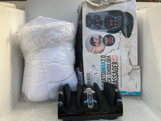 Lot 1027  
            Marchington SR12 - Parcel Delivery Only 

                
3 X ASSORTED ITEMS TO INCLUDE HOMEDICS SHIATSUMAX 2.0 BACK & SHOULDER MASSAGER WI...