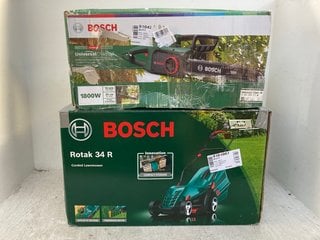 Lot 1036  
            Marchington SR12 - Parcel Delivery Only 

                
BOSCH UNIVERSAL CHAIN 35 CHAINSAW TO INCLUDE BOSCH ROTAK 34R CORDED LAWNMOWER (18...