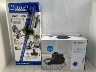 Lot 1044  
            Marchington SR12 - Parcel Delivery Only 

                
BOSCH SERIES 2 BAGLESS VACUUM CLEANER TO INCLUDE HENRY QUICKPET STICK VACUUM: LOC...