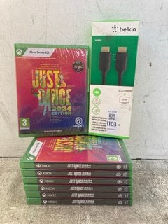 Lot 1103  
            Marchington SR12 - Parcel Delivery Only 

                
7 X XBOX SERIES X/S JUST DANCE 2024 EDITION GAMES TO INCLUDE BELKIN HIGH SPEED HD...
