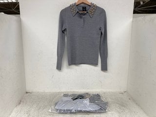 Lot 1303  
            Marchington SR12 - Parcel Delivery Only 

                
2 X JOHN LEWIS X A.W.A.K.E. MODE EMBELLISHED COLLARED SWEATER IN GREY - UK SIZE: ...