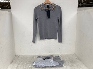 Lot 1304  
            Marchington SR12 - Parcel Delivery Only 

                
2 X JOHN LEWIS X A.W.A.K.E. MODE EMBELLISHED COLLARED SWEATER IN GREY - UK SIZE: ...