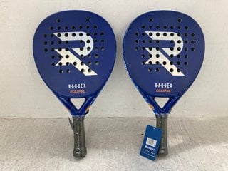 Lot 173  
            Marchington SR12 - Parcel Delivery Only 

                
2 X R.A.Q.U.E.X ECLIPSE PADEL RACKETS IN BLUE - COMBINED RRP: £150.00: LOCATION -...