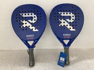 Lot 180  
            Marchington SR12 - Parcel Delivery Only 

                
2 X R.A.Q.U.E.X ECLIPSE PADEL RACKETS IN BLUE - COMBINED RRP: £150.00: LOCATION -...