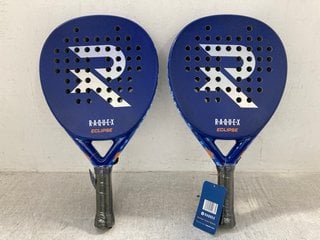 Lot 181  
            Marchington SR12 - Parcel Delivery Only 

                
2 X R.A.Q.U.E.X ECLIPSE PADEL RACKETS IN BLUE - COMBINED RRP: £150.00: LOCATION -...