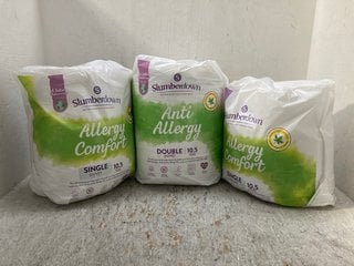 Lot 308  
            Marchington SR12 - Parcel Delivery Only 

                
3 X SINGLE SLUMBERDOWN ALLERGY COMFORT DUVETS 10.5 TOG: LOCATION - J22