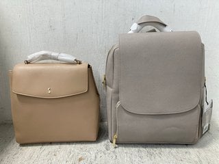 Lot 336  
            Marchington SR12 - Parcel Delivery Only 

                
STACKERS FAUX LEATHER SMALL BACKPACK IN BEIGE TO ALSO INCLUDE STACKERS LARGE BACK...