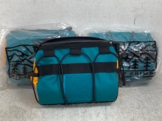 Lot 391  
            Marchington SR12 - Parcel Delivery Only 

                
3 X VICTORIA CHIMP OUT THERE BAR BAG IN TEAL/OCHRE - COMBINED RRP: £135.00: LOCAT...