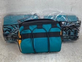 Lot 396  
            Marchington SR12 - Parcel Delivery Only 

                
3 X VICTORIA CHIMP OUT THERE BAR BAG IN TEAL/OCHRE - COMBINED RRP: £135.00: LOCAT...