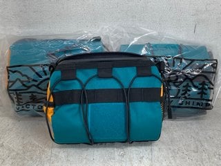 Lot 397  
            Marchington SR12 - Parcel Delivery Only 

                
3 X VICTORIA CHIMP OUT THERE BAR BAG IN TEAL/OCHRE - COMBINED RRP: £135.00: LOCAT...