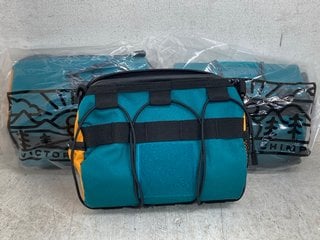 Lot 398  
            Marchington SR12 - Parcel Delivery Only 

                
3 X VICTORIA CHIMP OUT THERE BAR BAG IN TEAL/OCHRE - COMBINED RRP: £135.00: LOCAT...