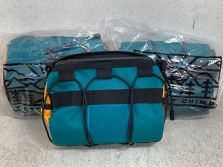 Lot 399  
            Marchington SR12 - Parcel Delivery Only 

                
3 X VICTORIA CHIMP OUT THERE BAR BAG IN TEAL/OCHRE - COMBINED RRP: £135.00: LOCAT...