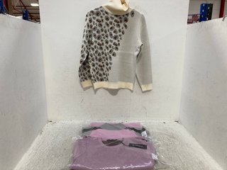 Lot 835  
            Marchington SR12 - Parcel Delivery Only 

                
3 X ASSORTED MICHA CLOTHING ITEMS TO INCLUDE MOCHA SWEATER IN ANIMAL PRINT - SIZE...