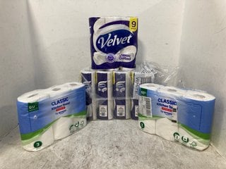 Lot 972  
            Marchington SR12 - Parcel Delivery Only 

                
QTY OF ASSORTED HOUSEHOLD TOILET PAPER TO INCLUDE VELVET 9 ROLLS CLASSIC QUILTED:...