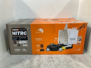 Lot 978  
            Marchington SR12 - Parcel Delivery Only 

                
WORX NITRO CORDLESS LAWNMOWER - MODEL: WG745E: LOCATION - H15