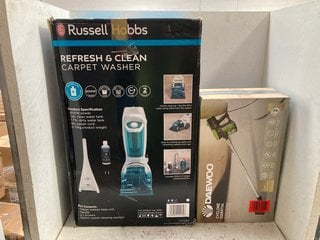 Lot 1072  
            Marchington SR16 - Parcel Delivery Only 

                
RUSSELL HOBBS REFRESH & CLEAN CARPET WASHER TO INCLUDE DAEWOO CYCLONE ESSENTIAL 6...