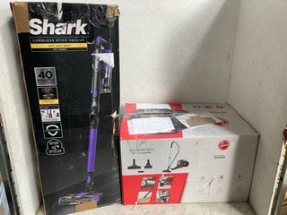 Lot 1107  
            Marchington SR16 - Parcel Delivery Only 

                
HOOVER HP1 PET VACUUMS CLEANER TO INCLUDE SHARK CORDLESS STICK VACUUM - ANTI HAIR...