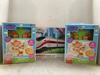 Lot 1236  
            Marchington SR11 - Parcel Delivery Only 

                
2 X PEPPA PIG WOODEN TEA PARTY SETS TO ALSO INCLUDE HORNBY R9360M HIGH SPEED TRAI...
