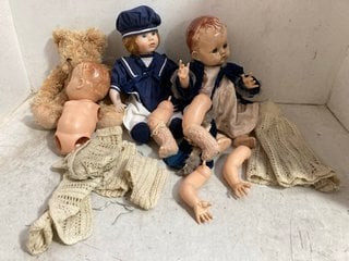 Lot 1307  
            Marchington SR11 - Parcel Delivery Only 

                
TWO VINTAGE DOLLS (ONE WITH A PORCELAIN HEAD), PLUS CLOTHING AND A CHANNEL ISLAND...